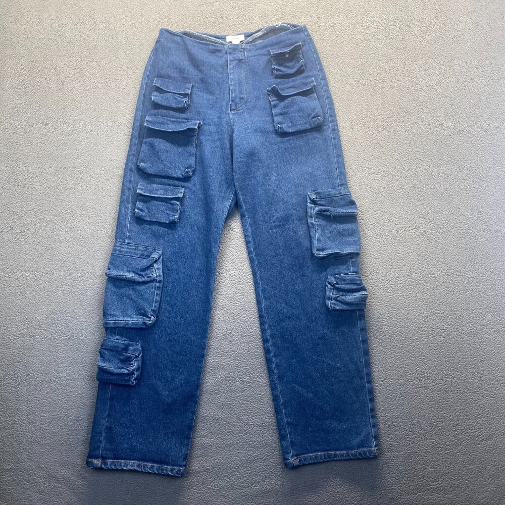 Forever 21 Bratz Premium Cargo Jeans Size 28 Relaxed Fit Straight Leg blue